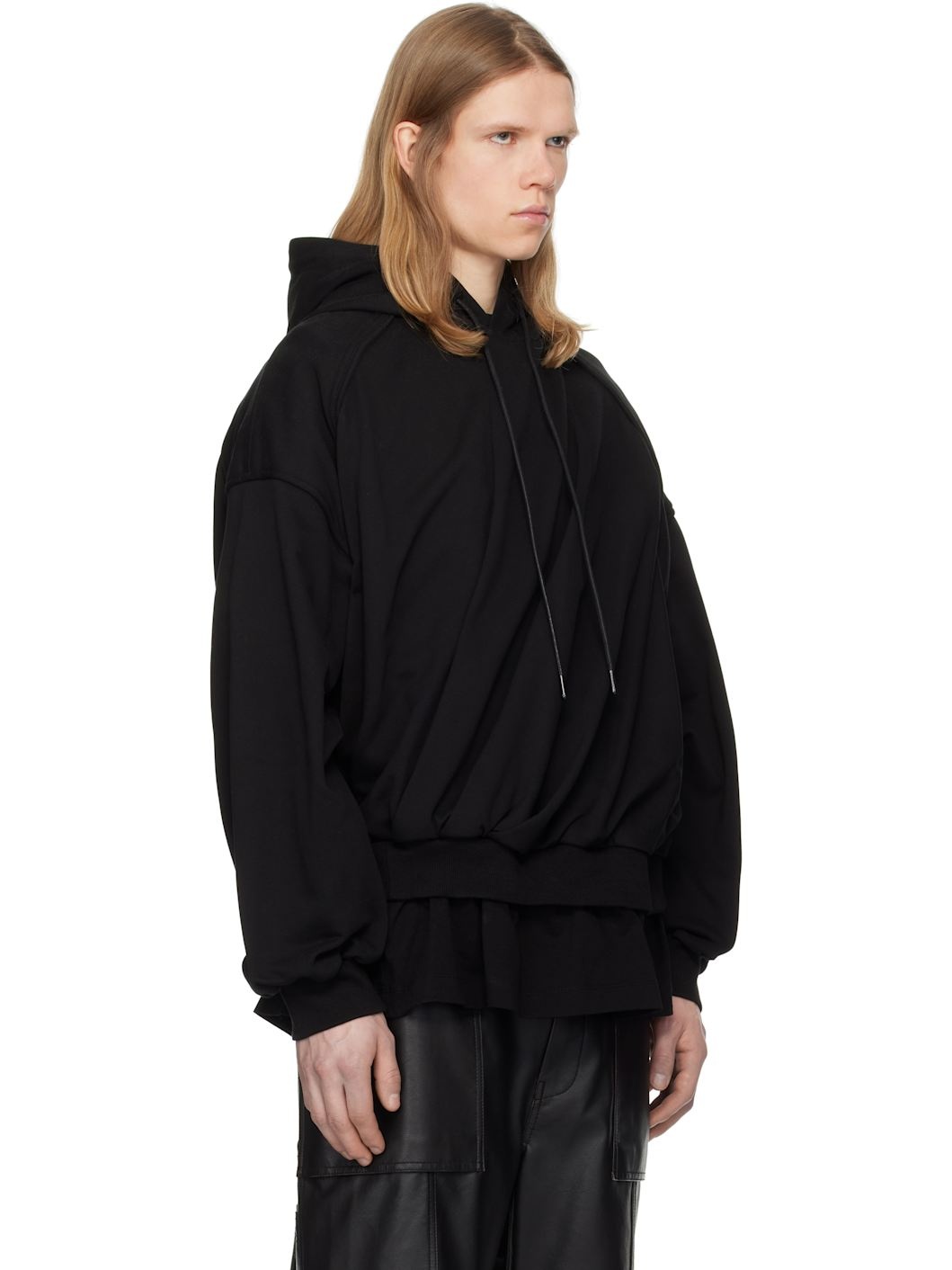Juun. J Black Layered Twisted Hoodie - 2