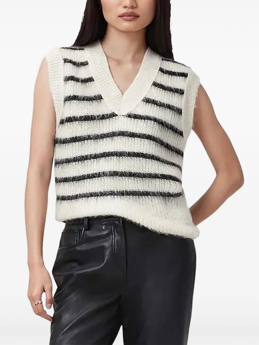 striped V-neck sleeveless vest - 1