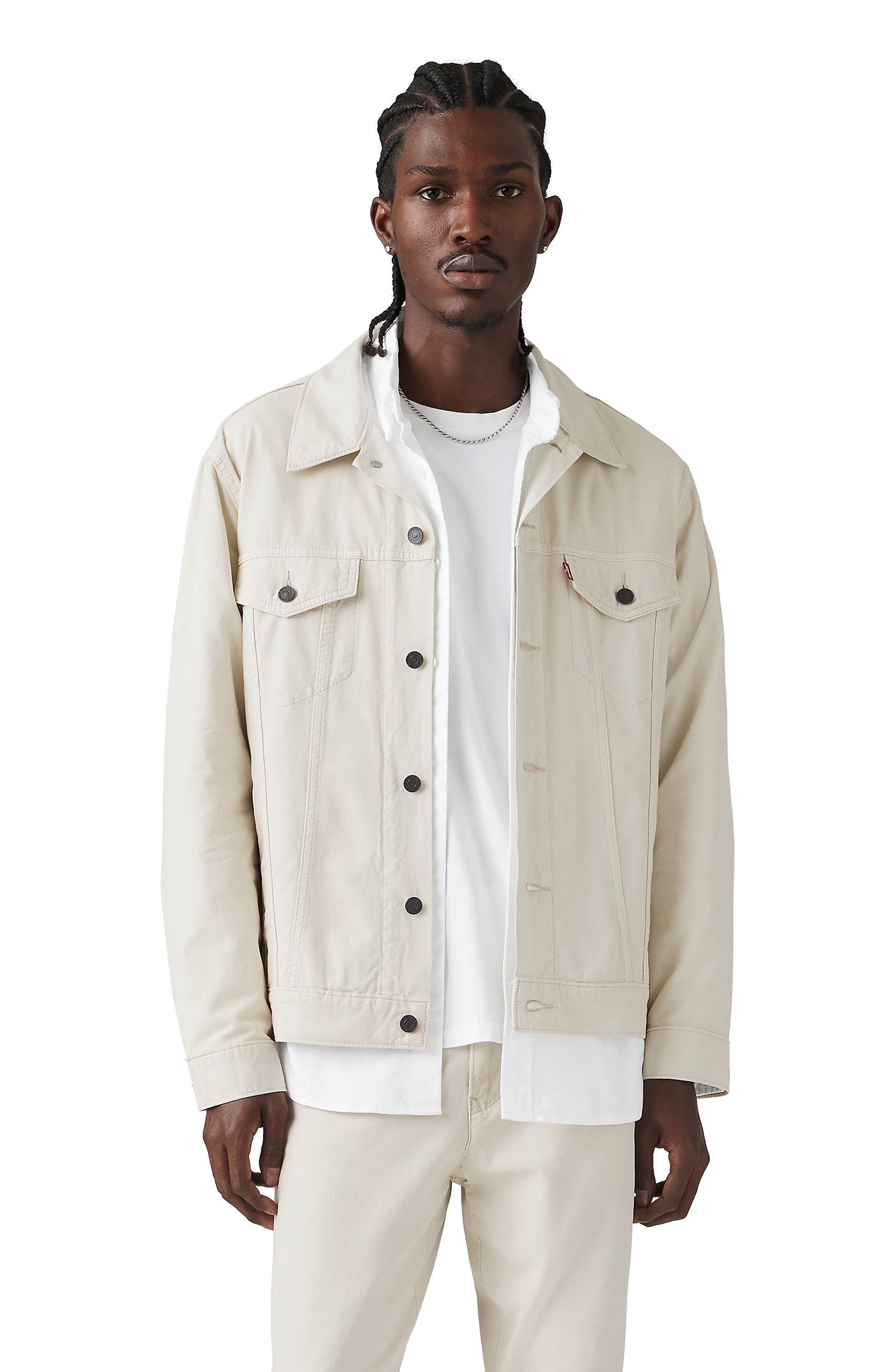 levi's Relaxed Fit Cotton & Linen Trucker Jacket in Silver Birch White at Nordstrom - 2