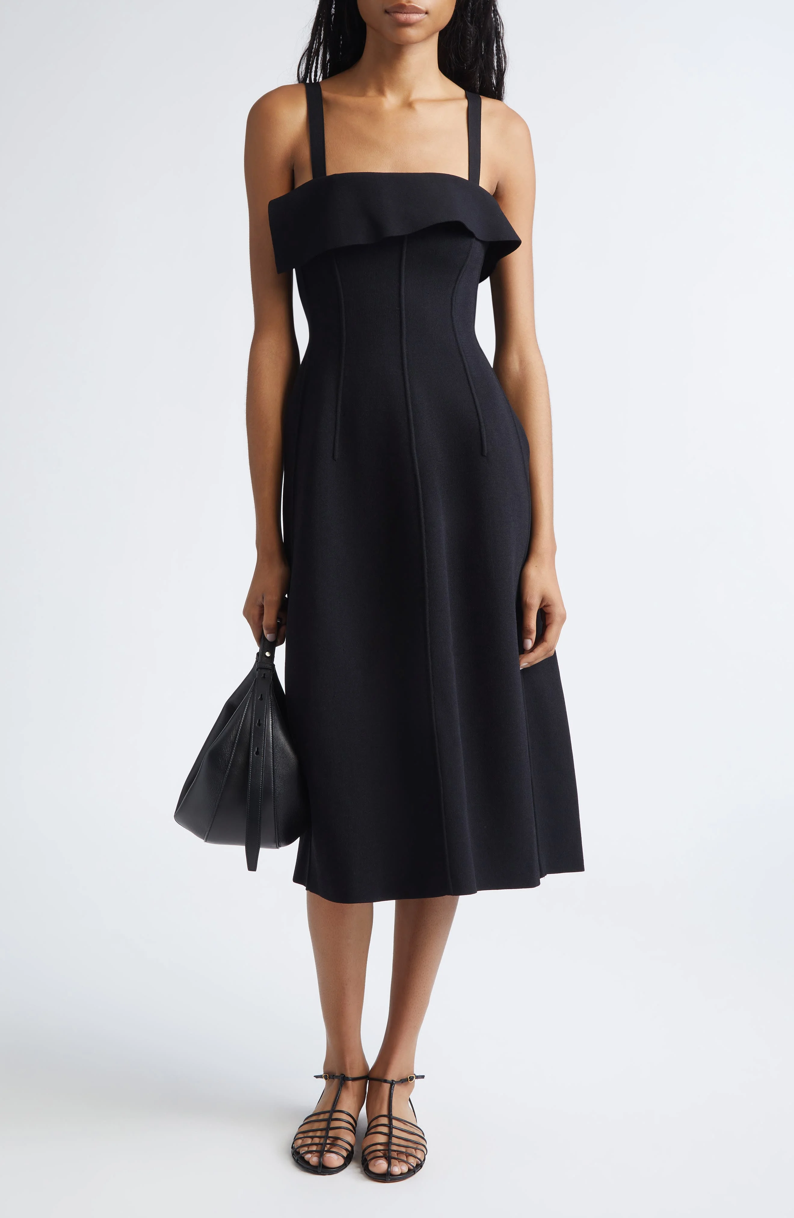 Proenza Schouler Blanca Compact Stitch Fit & Flare Sweater Dress in Black at Nordstrom - 1