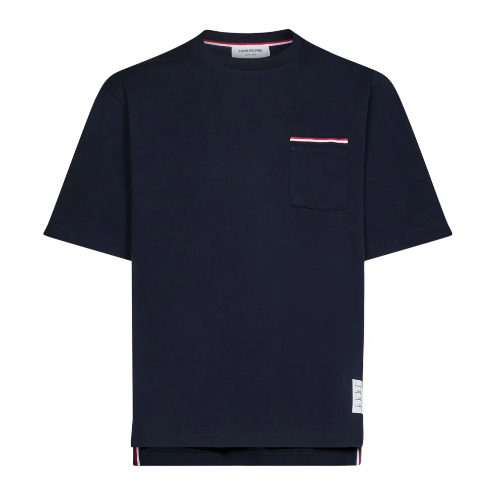 Thom Browne NAVY BLUE STRIPED DETAIL COTTON T-SHIRT | miinto
