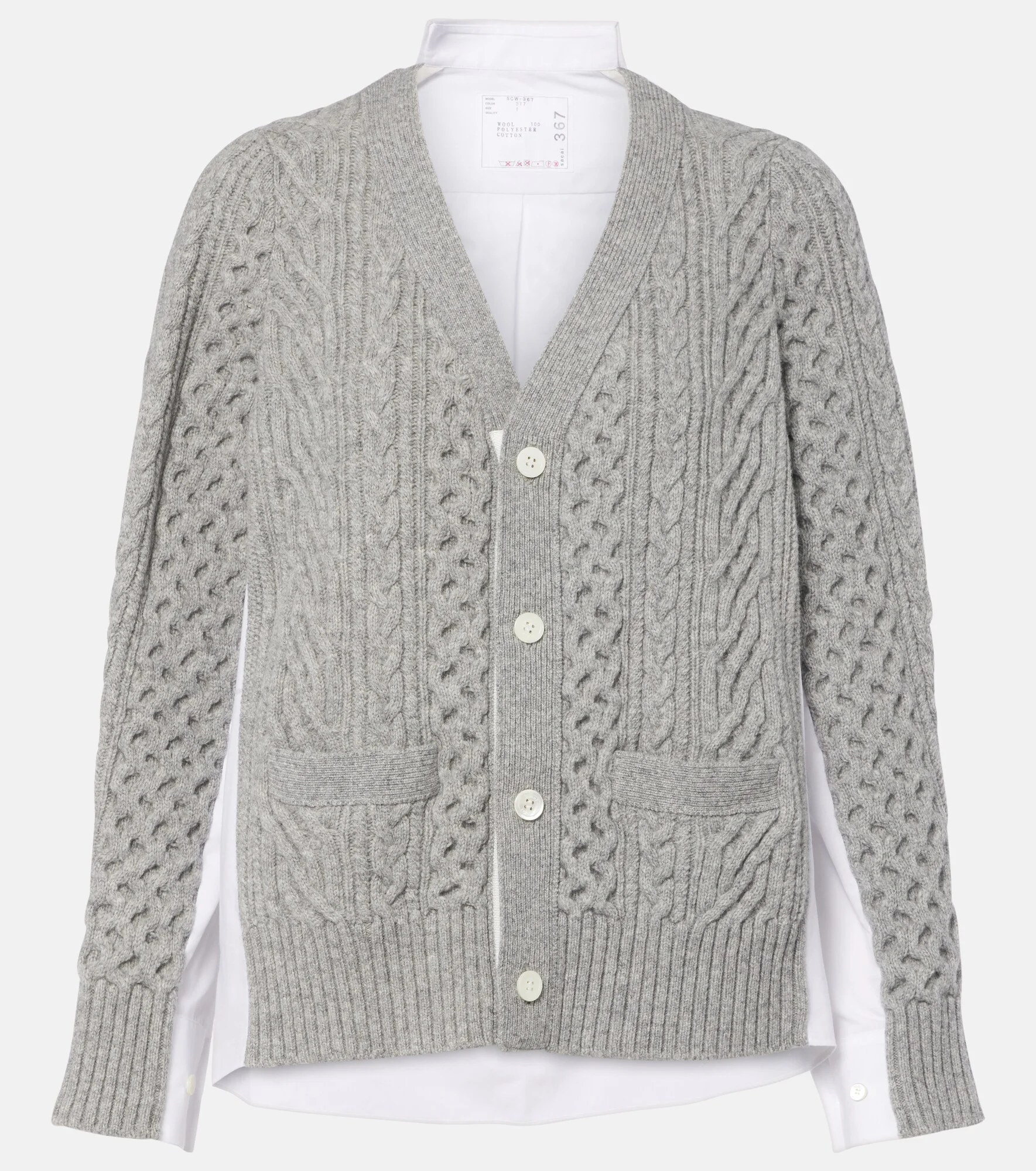 Cable-knit wool and poplin cardigan - 1