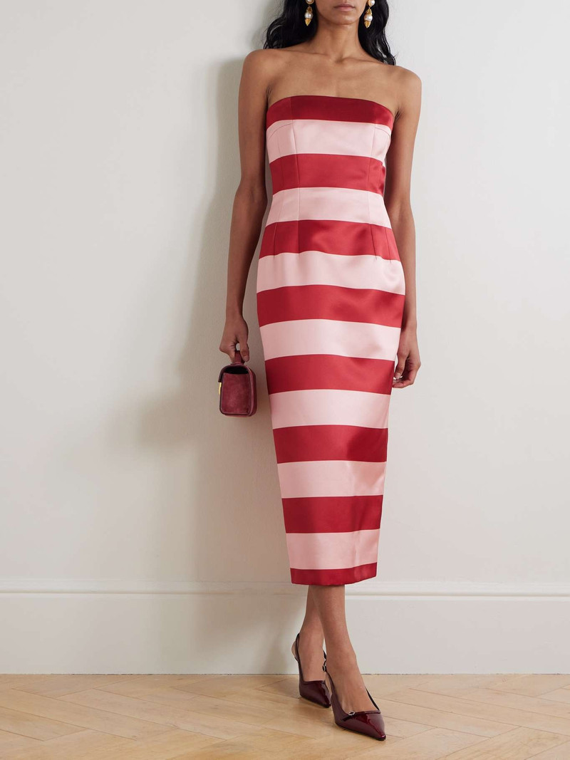 EMILIA WICKSTEAD Leila strapless striped duchesse-satin midi dress Pink outlook