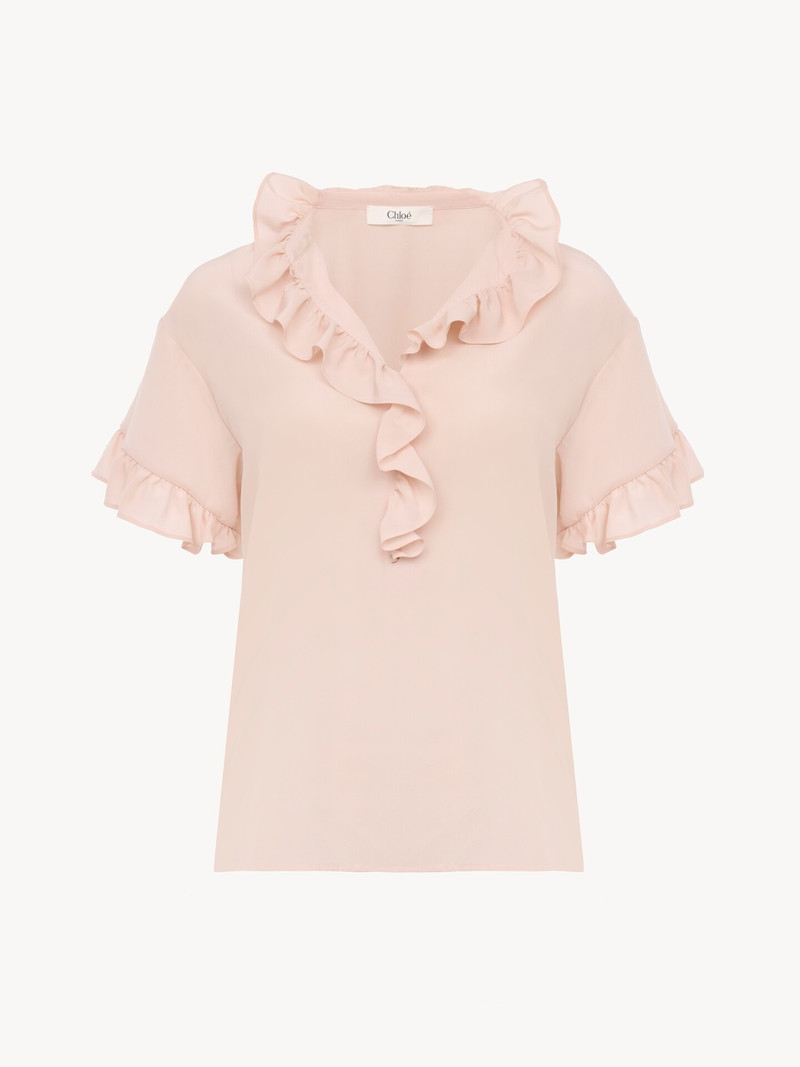 SHORT-SLEEVE RUFFLE TOP IN CRÊPE DE CHINE 1