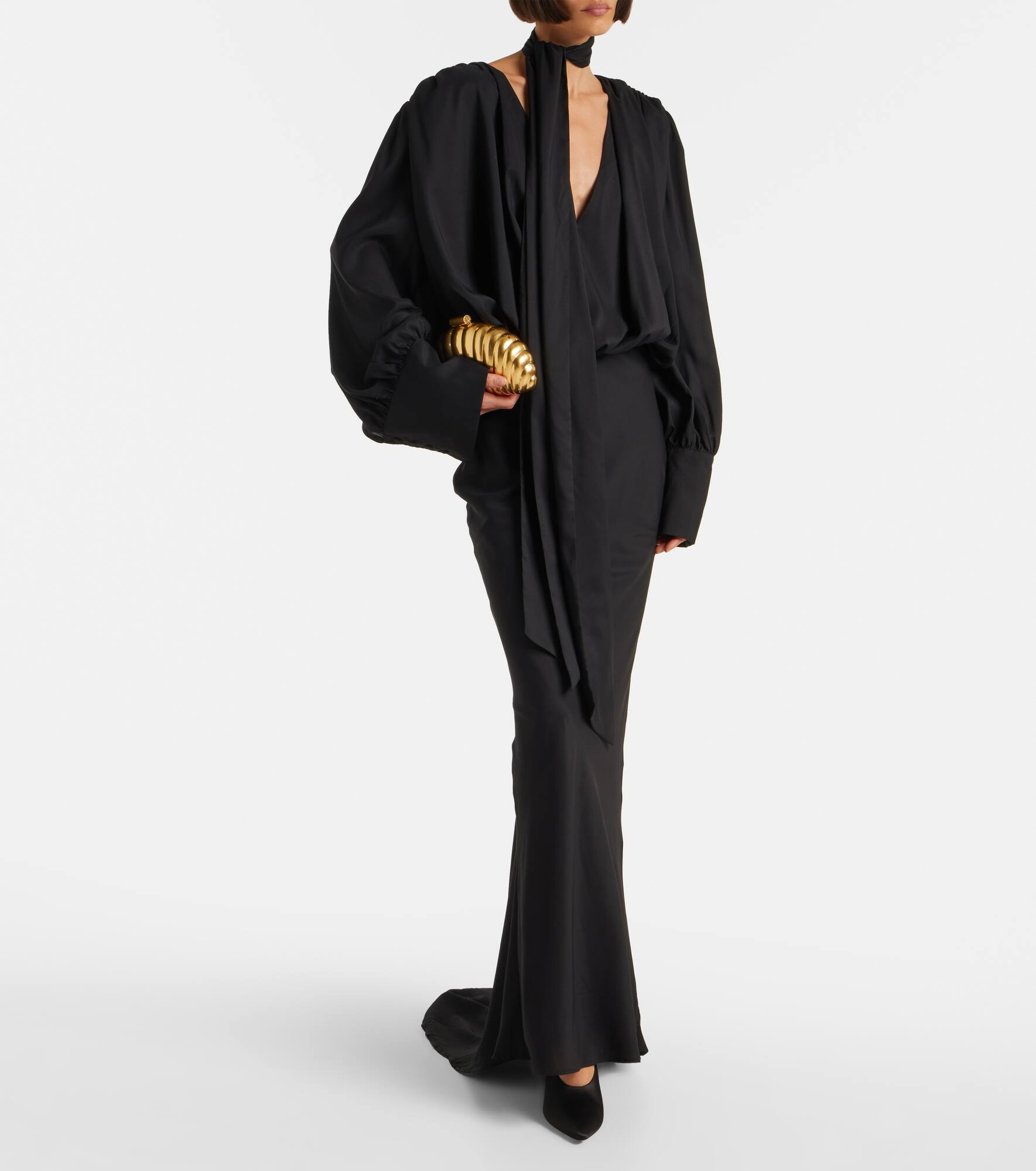 Savannah scarf-detail chiffon gown - 6