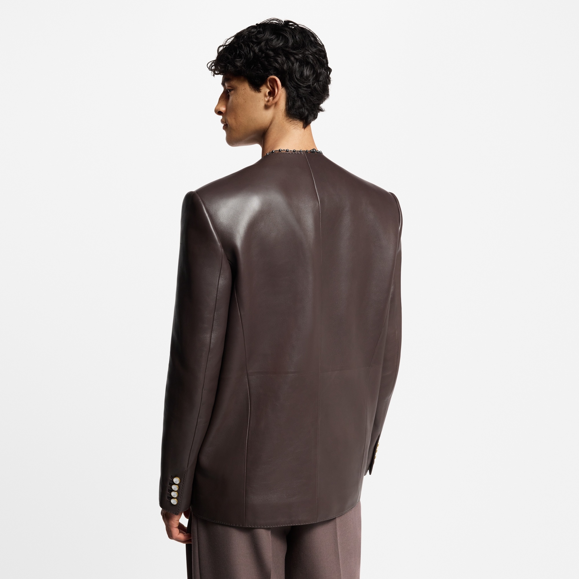 Chic Collarless Leather Blazer - 4