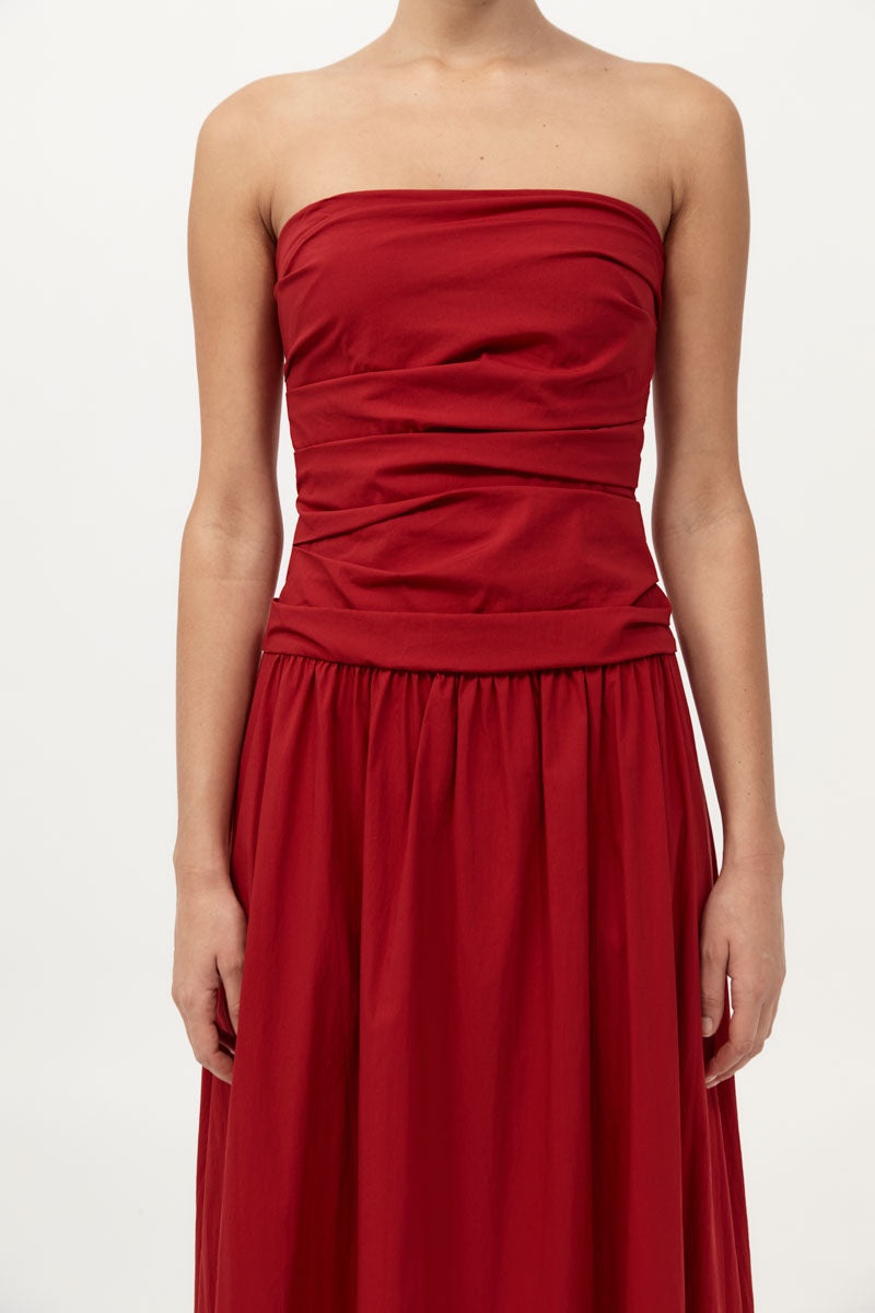 Gathered Strapless Tie Back Dress - Rosso - 3