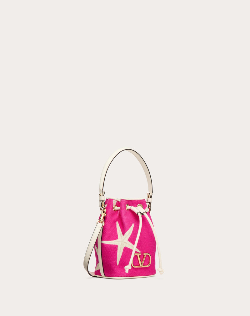 VALENTINO GARAVANI ESCAPE MINI BUCKET BAG IN CANVAS WITH STARFISH PRINT 3