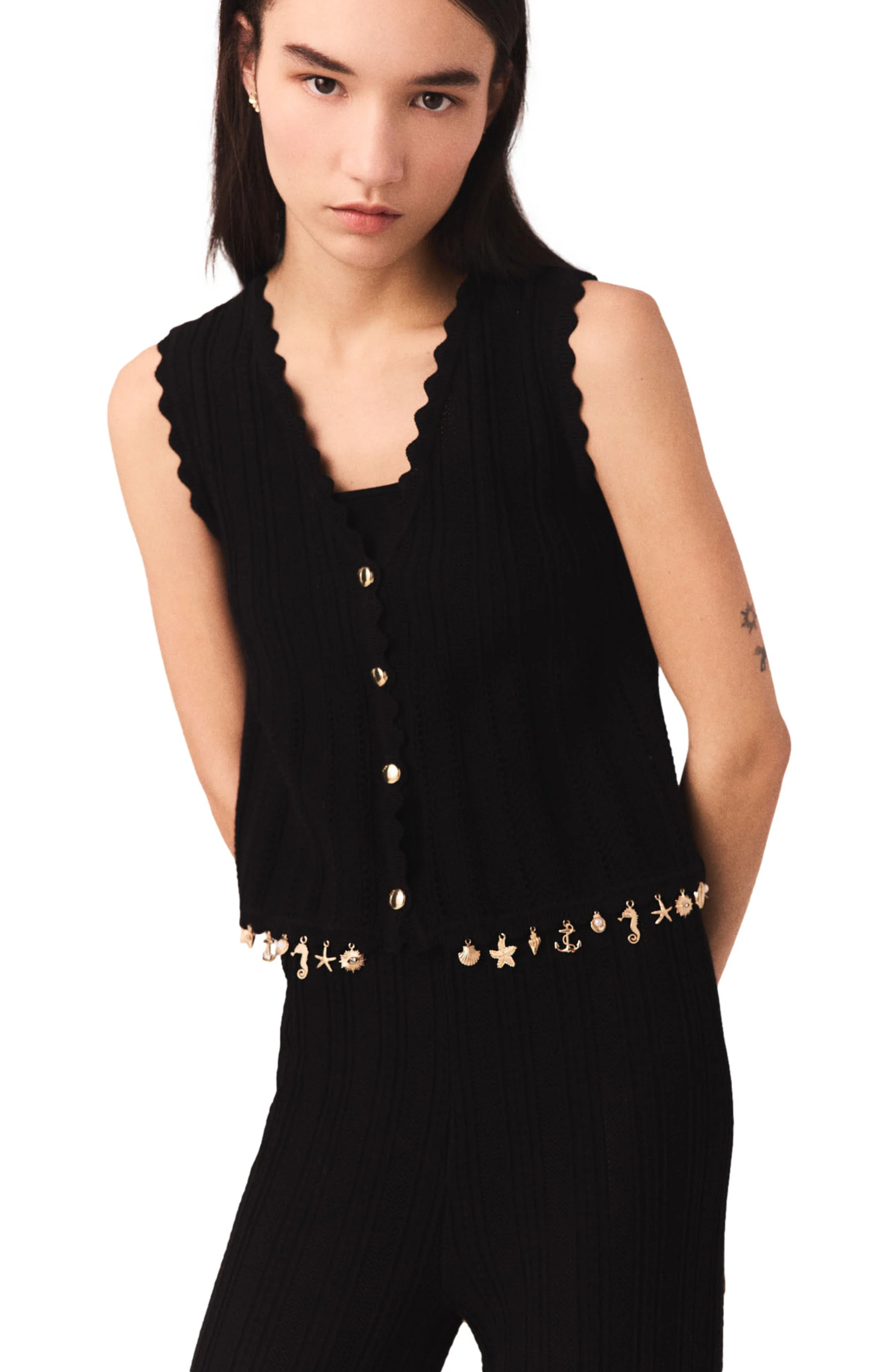 maje Gold-embellished knit cardigan in Black at Nordstrom - 1