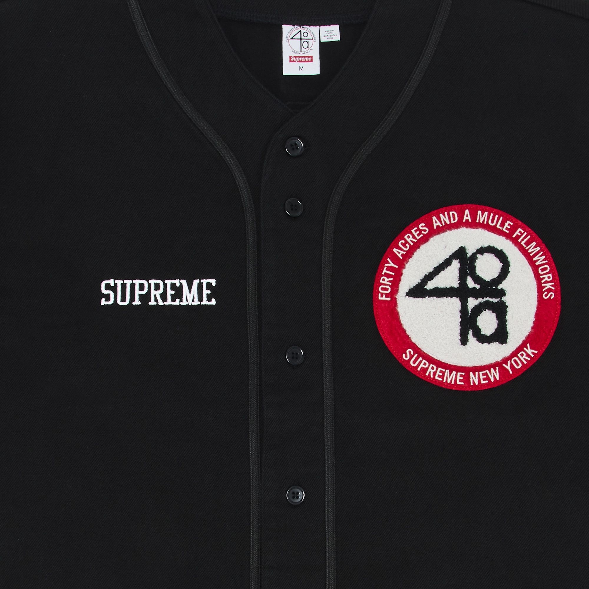 Supreme x 40 Acres Twill Baseball Jersey 'Black' - 3