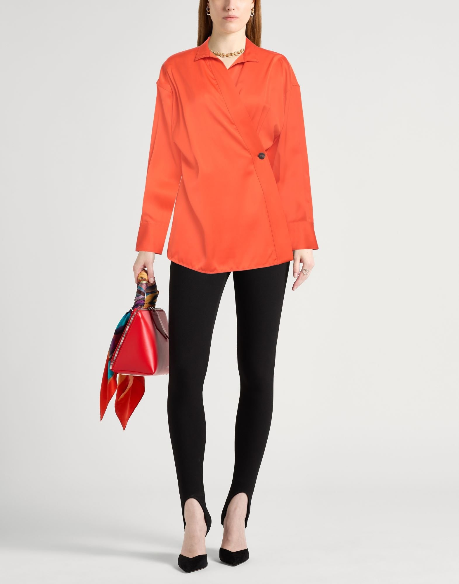 Orange Women's Solid Color Shirts & Blouses - 2
