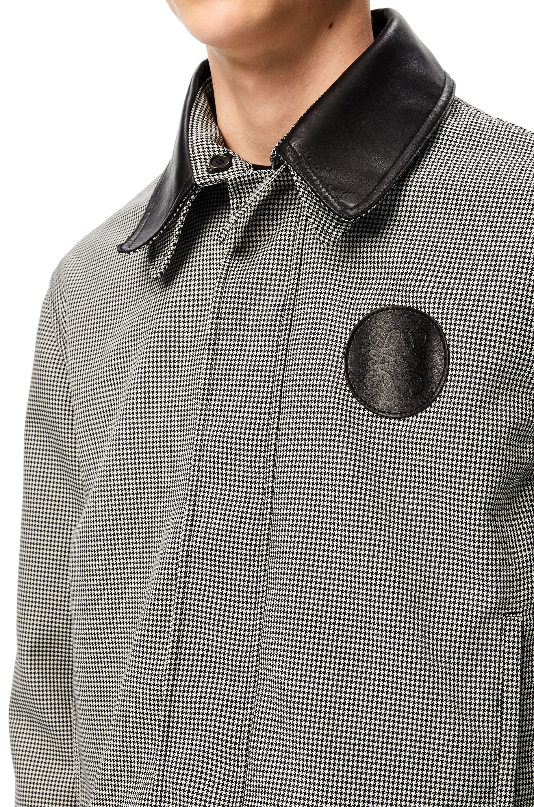 Houndstooth zip jacket leather collar in viscose - 5