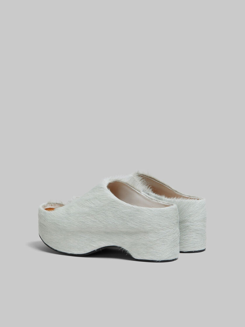 Marni WHITE LONG-HAIR CALFSKIN CHUNKY CLOG SLIDE outlook