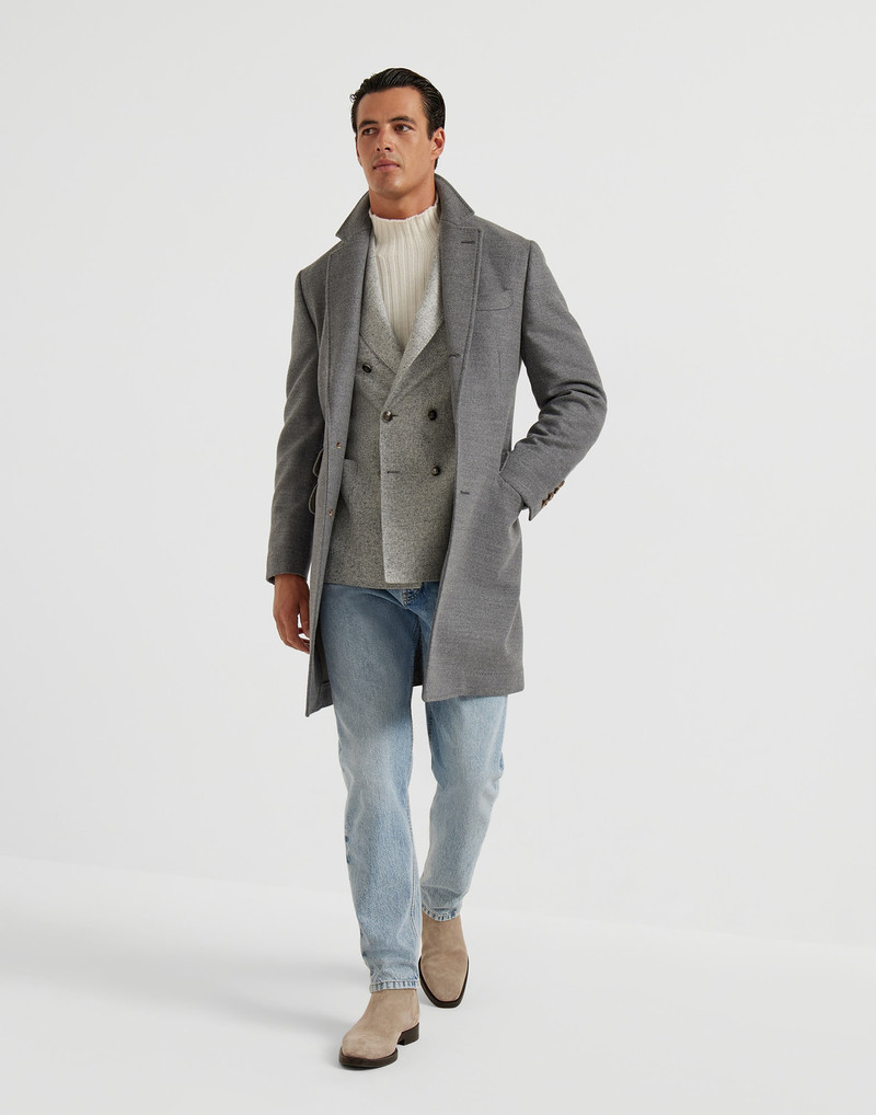 Silk, wool and cashmere flecked Prince of Wales flannel one-and-a-half breasted deconstructed blazer 5