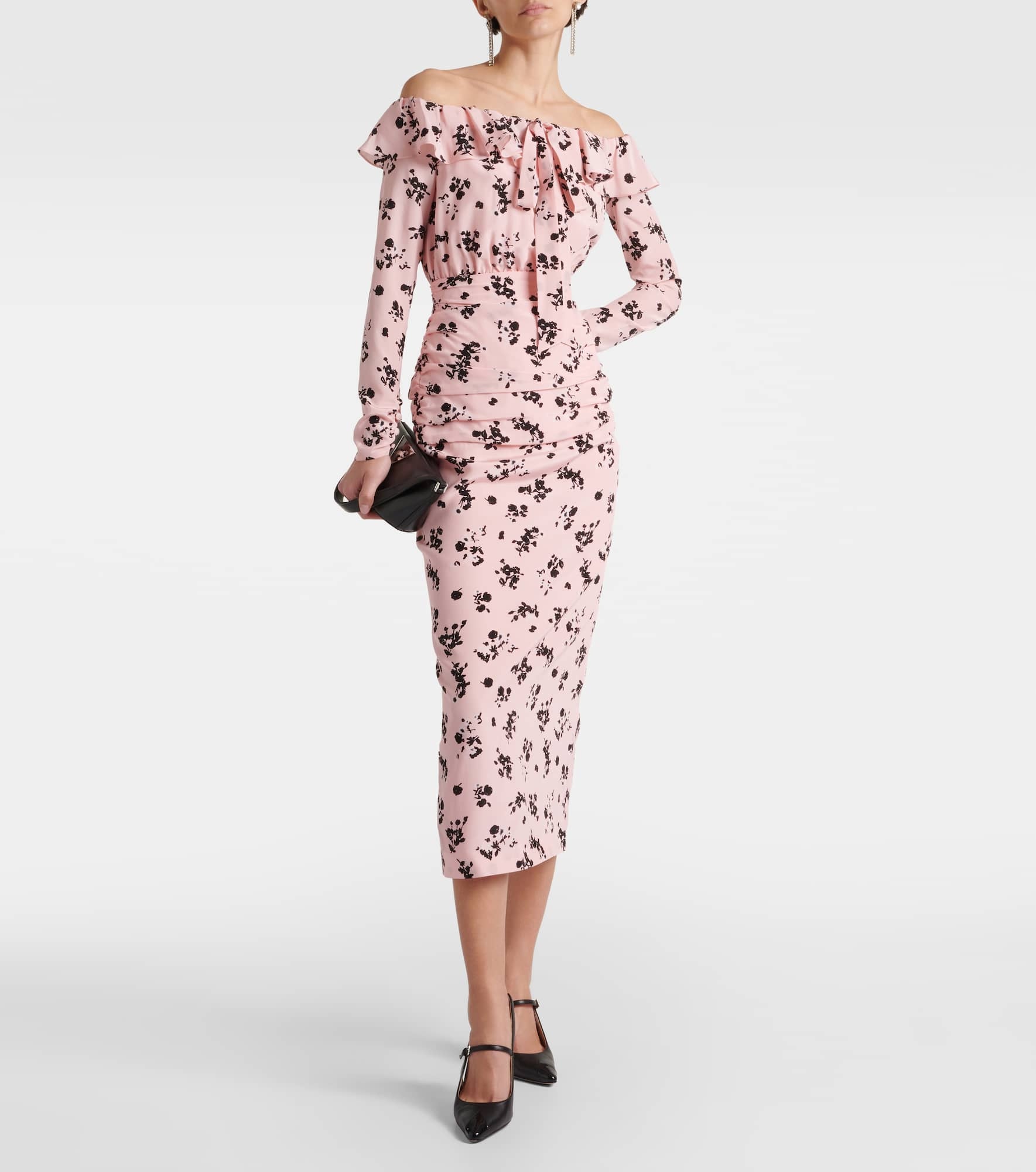 Floral off-shoulder silk midi dress - 2