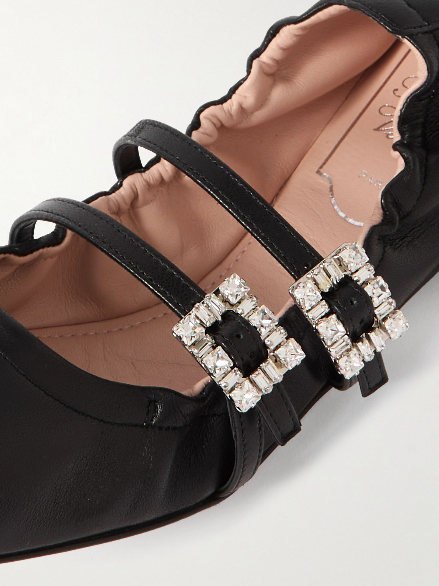 Crystal-embellished leather ballet flats Black - 4