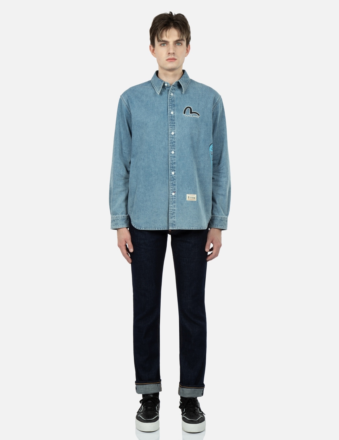 GRAFFITI DARUMA PRINT DENIM SHIRT - 5