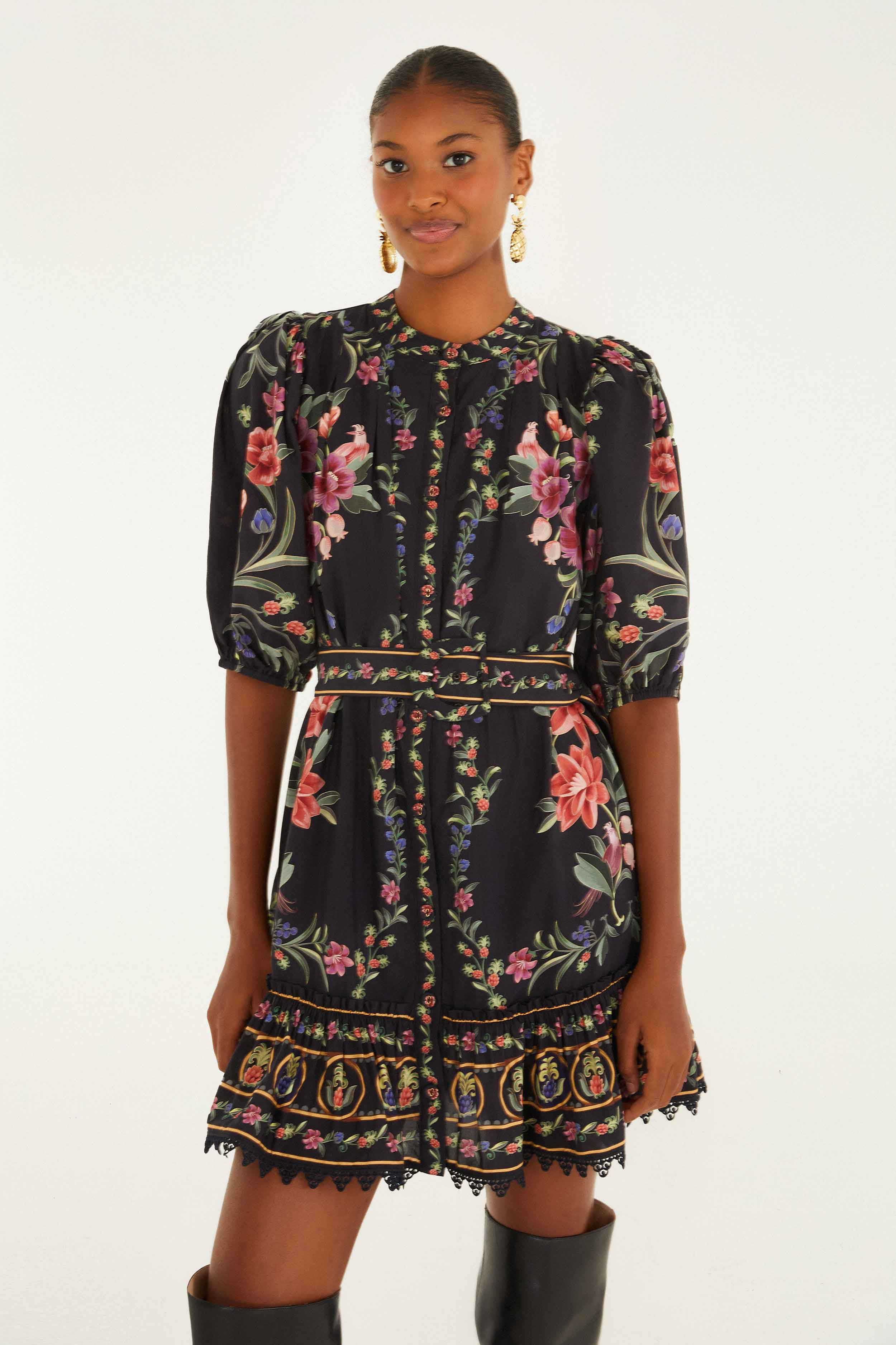 Black Belle Garden Lace Belted Mini Dress - 2