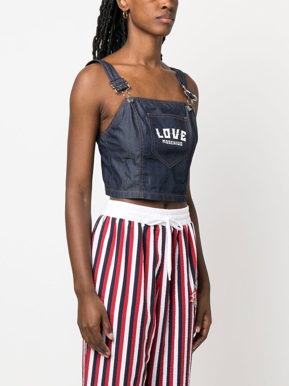logo-print denim top - 3