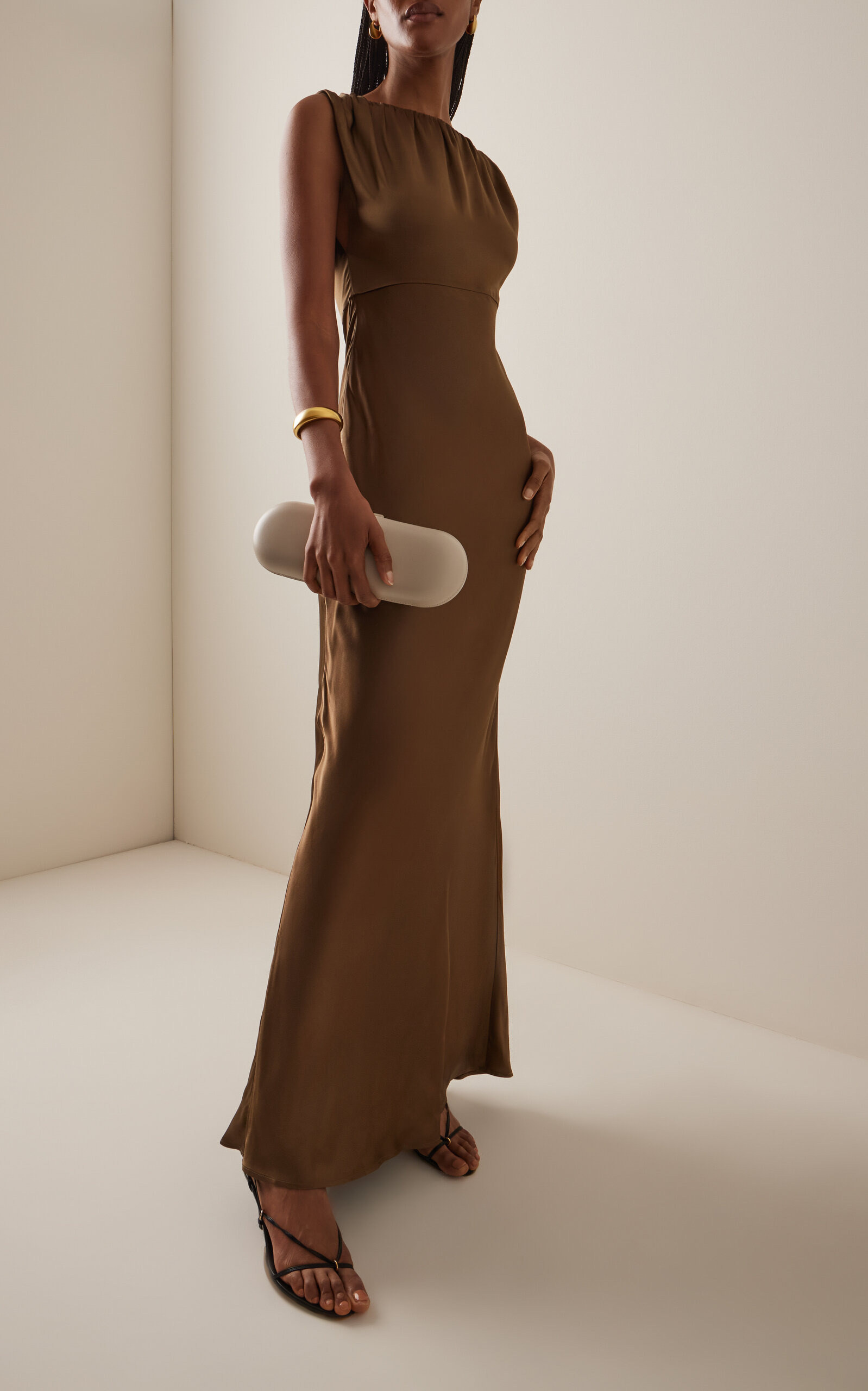Ophelia Satin Maxi Dress olive - 3