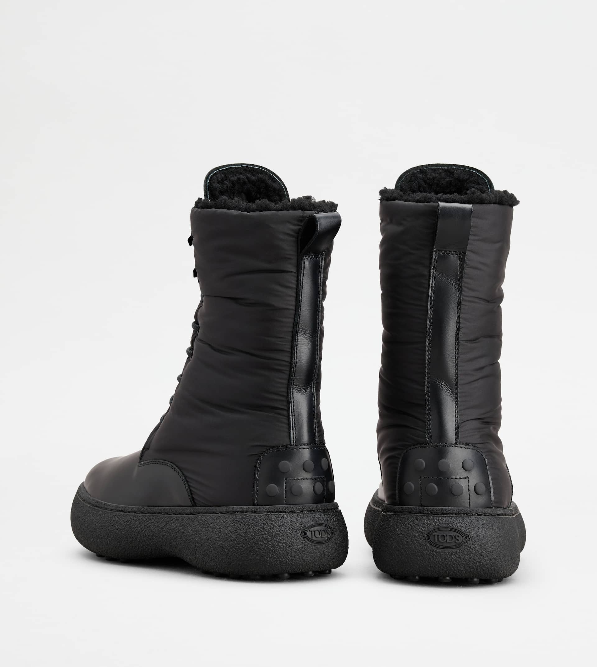 TOD'S W. G. LACE-UP ANKLE BOOTS IN LEATHER AND FABRIC - BLACK - 2