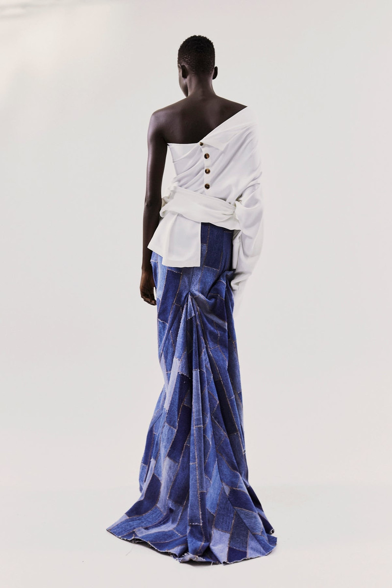 UPCYCLED DENIM SKIRT WITH BACK GATHERING BLUE DENIM 7