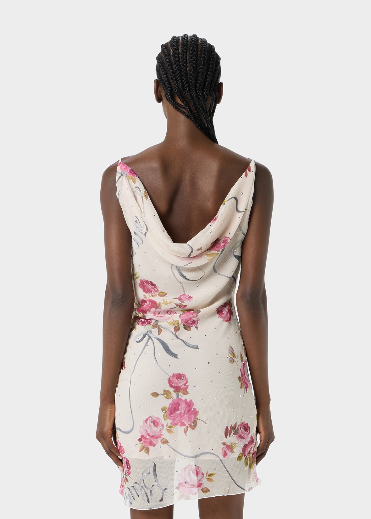 MINI DRESS IN PRINTED CREPONNE WITH RHINESTONE DECORATIONS - 4