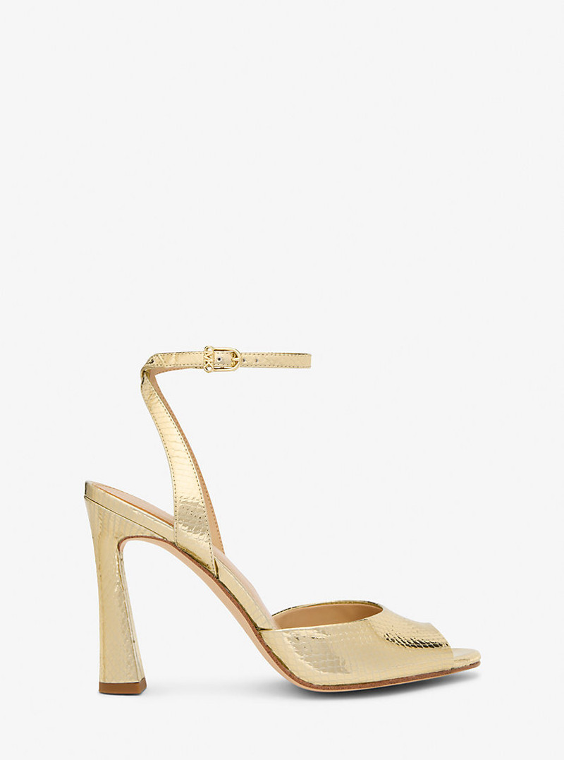 MICHAEL KORS Rosie Metallic Snake Embossed Leather Sandal outlook