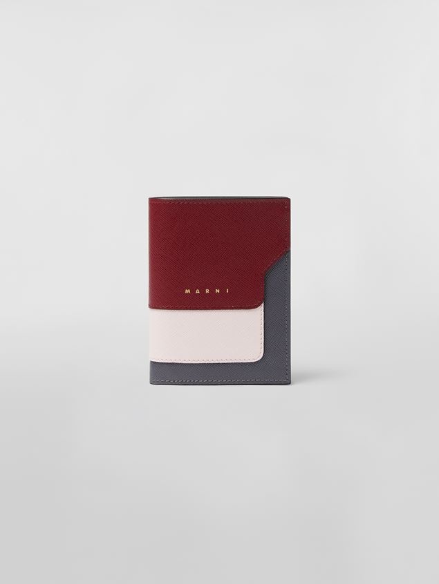 RED PINK AND GREY SAFFIANO LEATHER BI-FOLD WALLET - 1