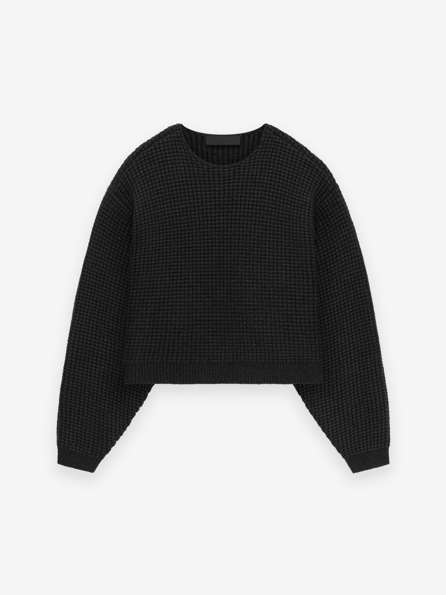 Womens Heavy Waffle Cropped Crewneck - 1