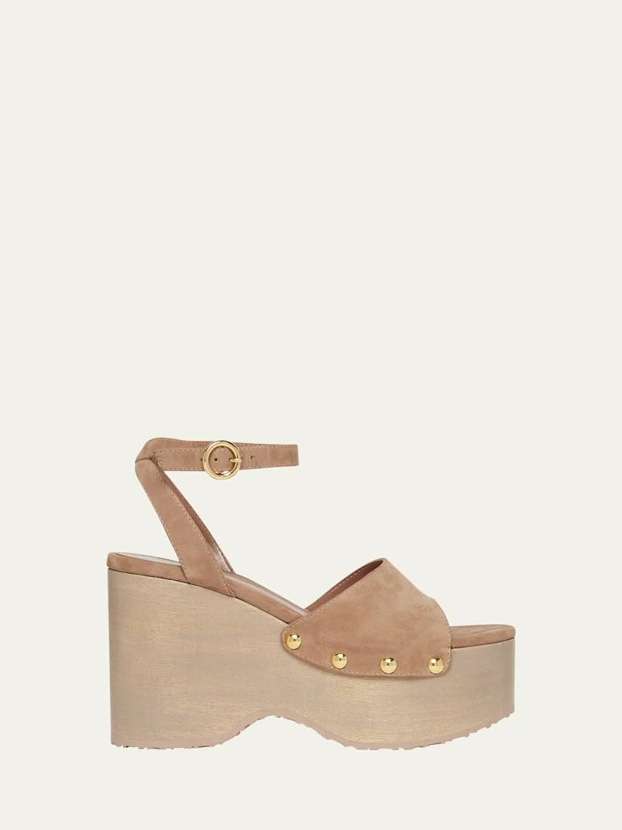 Suede Ankle-Strap Platform Sandals - 1