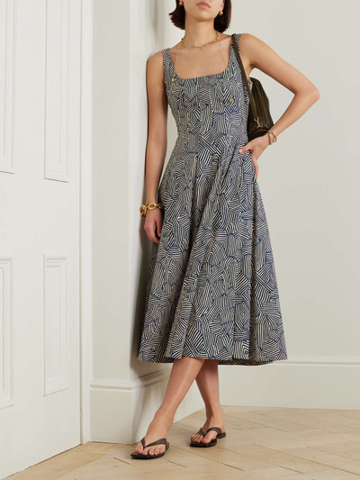 STAUD Wells pleated printed cotton-blend poplin midi dress outlook