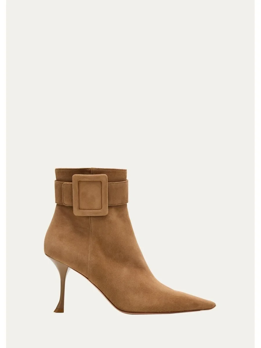 Viv Ville 85MM Buckle-Detail Suede Ankle Boots - 1