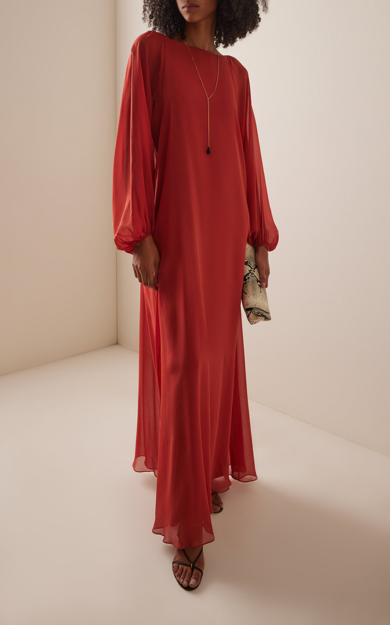 SEV Open-Back Silk-Chiffon Maxi Caftan Dress red outlook