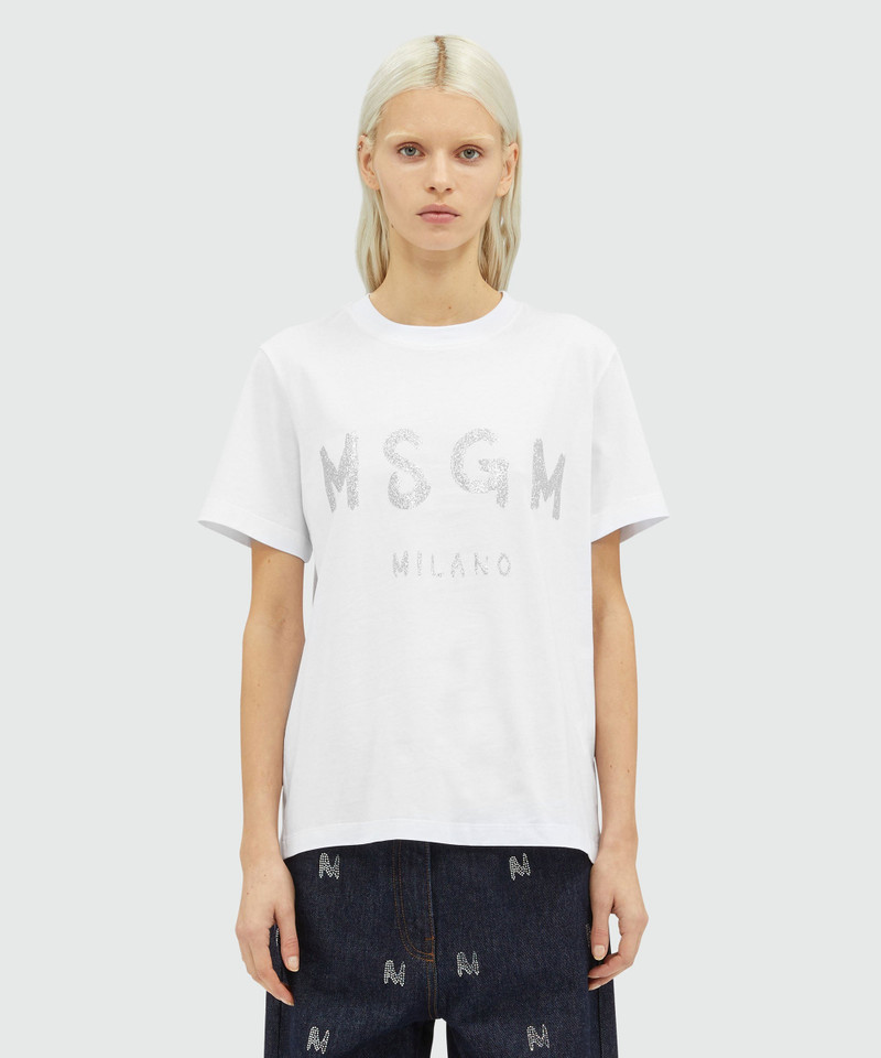 MSGM Jersey T-shirt with glitter brushstroke logo outlook