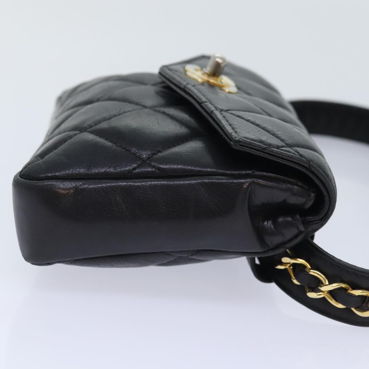 CHANEL Matelasse Waist Bag Lamb Skin Black Gold CC - 4