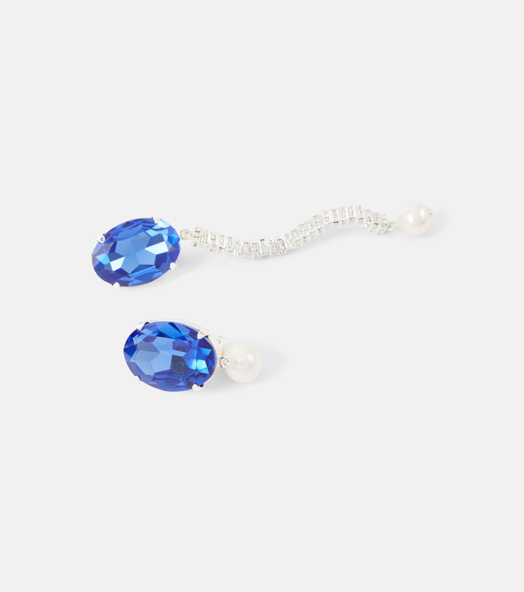 Asymmetric crystal and pearl drop earrings - 4