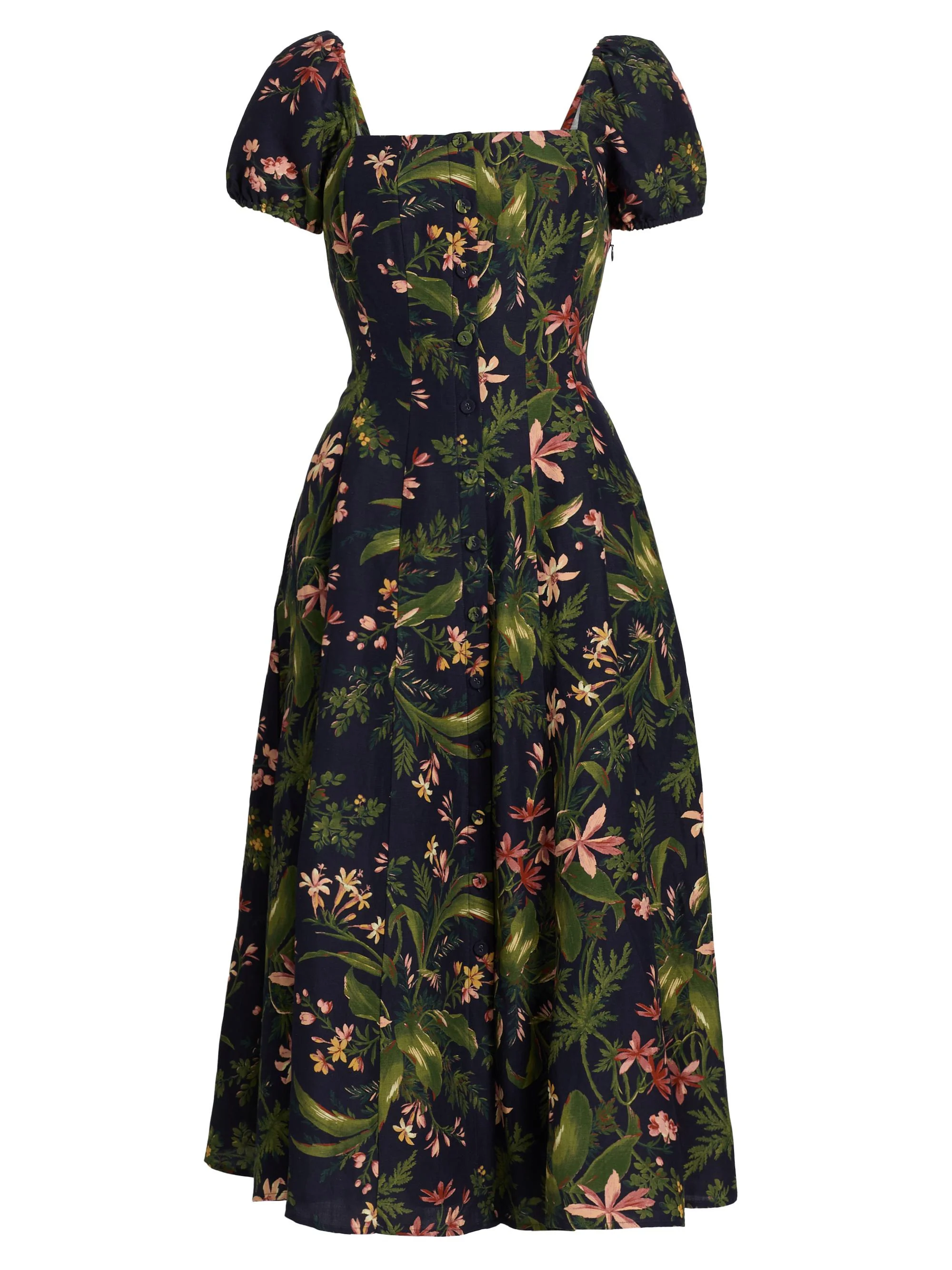 Women's Lindi Silk-Linen Midi-Dress - Dark Navy Multi - 1