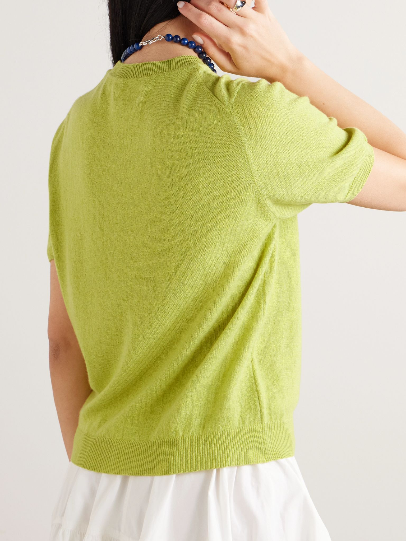 Emer cropped cashmere and cotton-blend T-shirt Lime green - 4