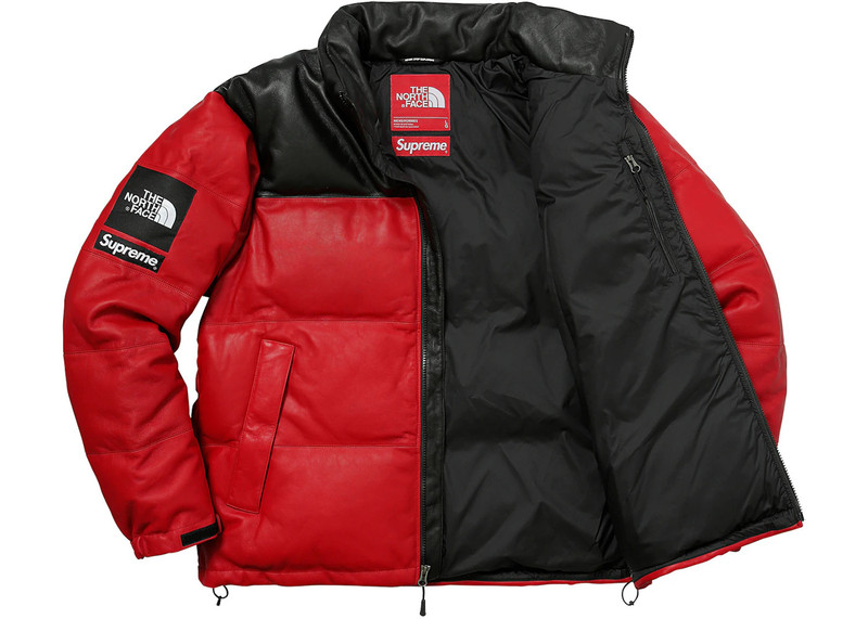 Supreme Supreme The North Face Leather Nuptse Jacket Red outlook