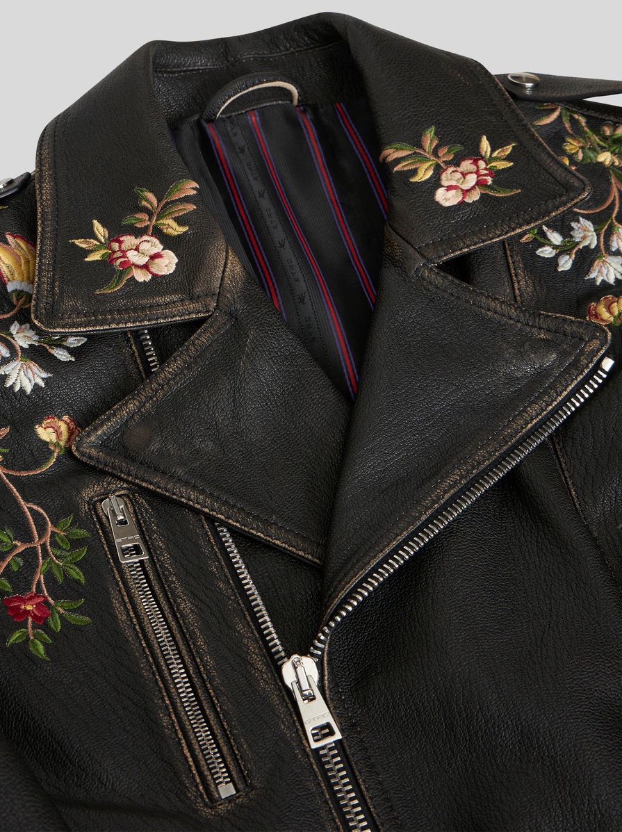 LEATHER BIKER JACKET WITH EMBROIDERY - 7