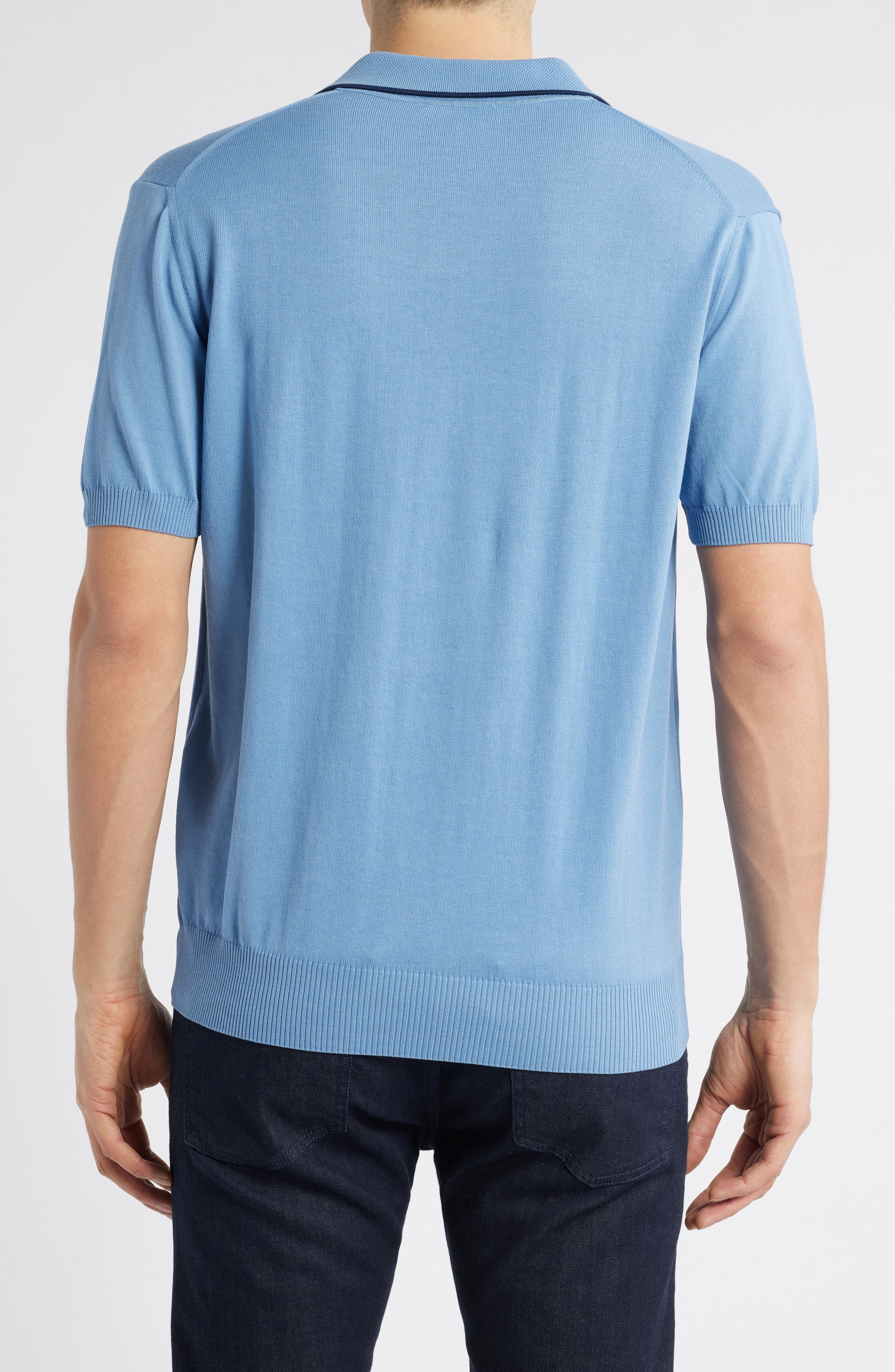 Canali Regular Fit Johnny Collar Polo in Light Blue at Nordstrom - 2