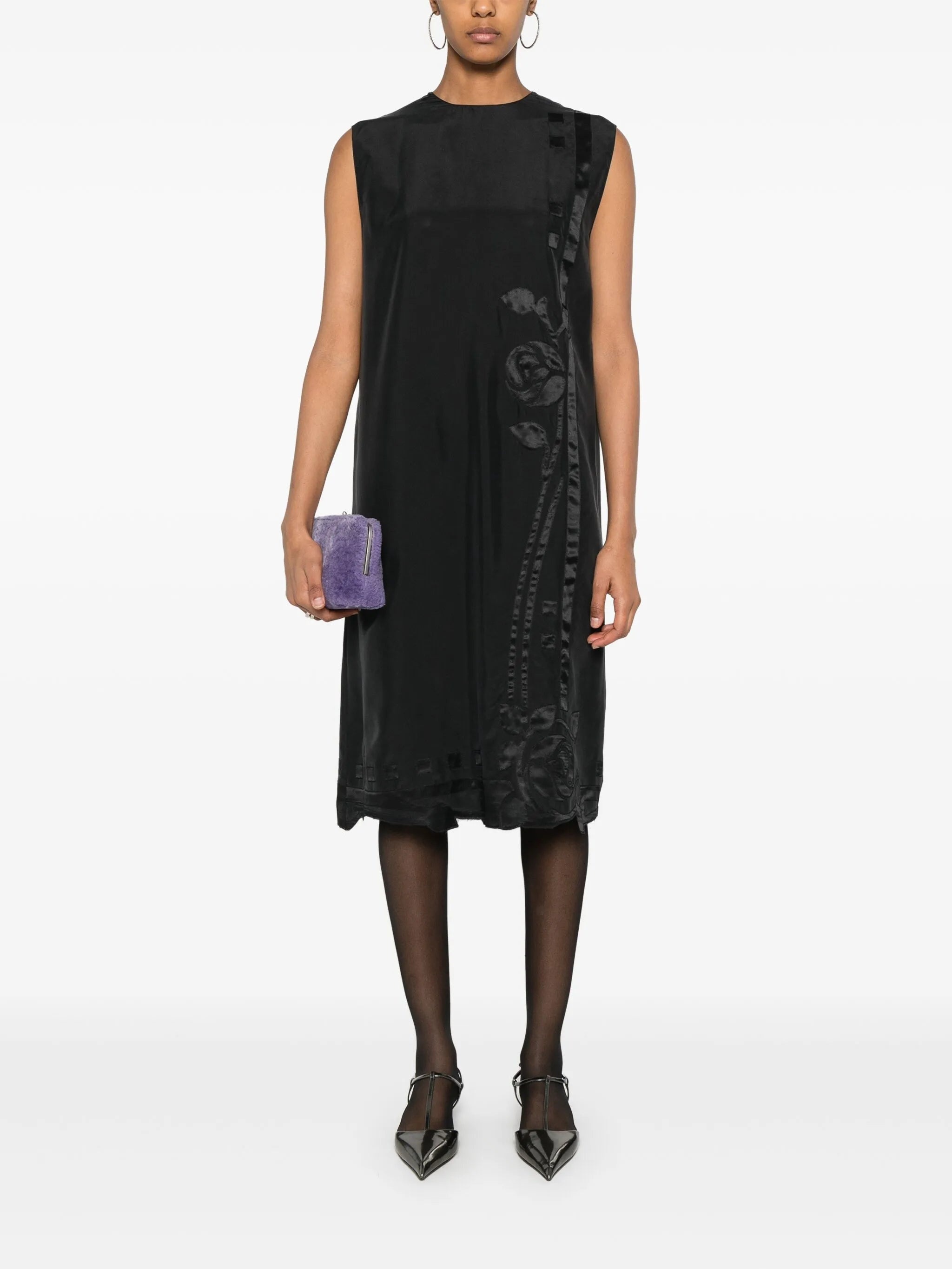 Floral-appliqué Midi Dress - 4