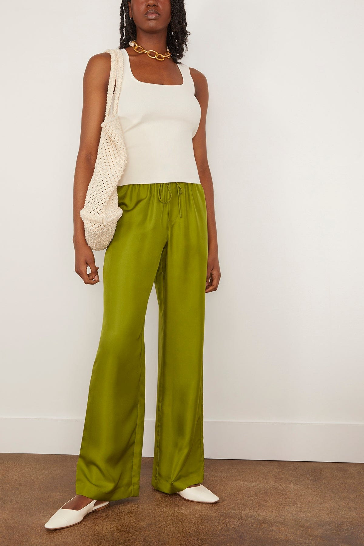 Relaxed Silk Trousers in Garden Green - 3