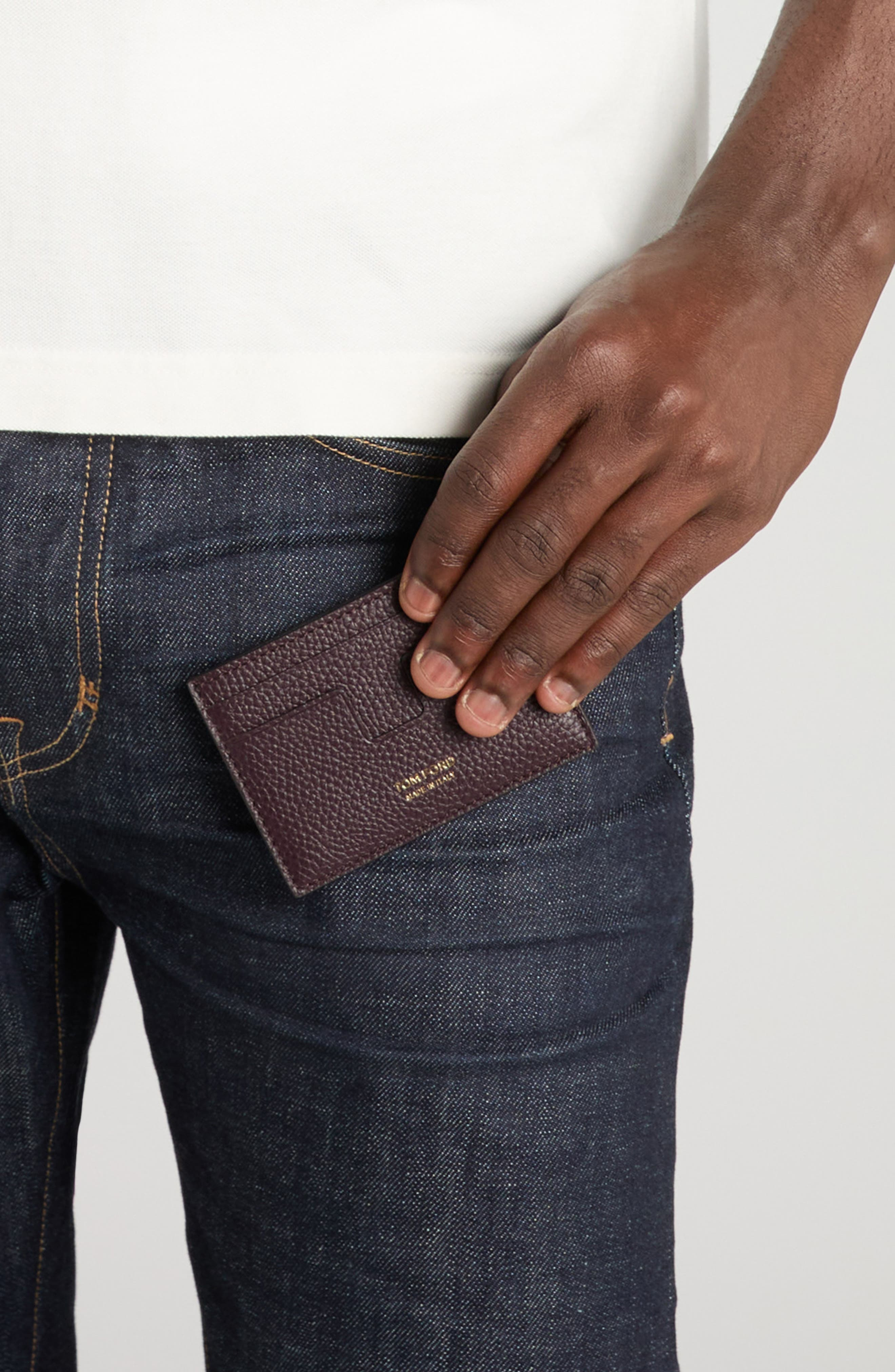 TOM FORD T-Line Soft Grain Leather Card Holder in 1R011 Oxblood at Nordstrom - 3
