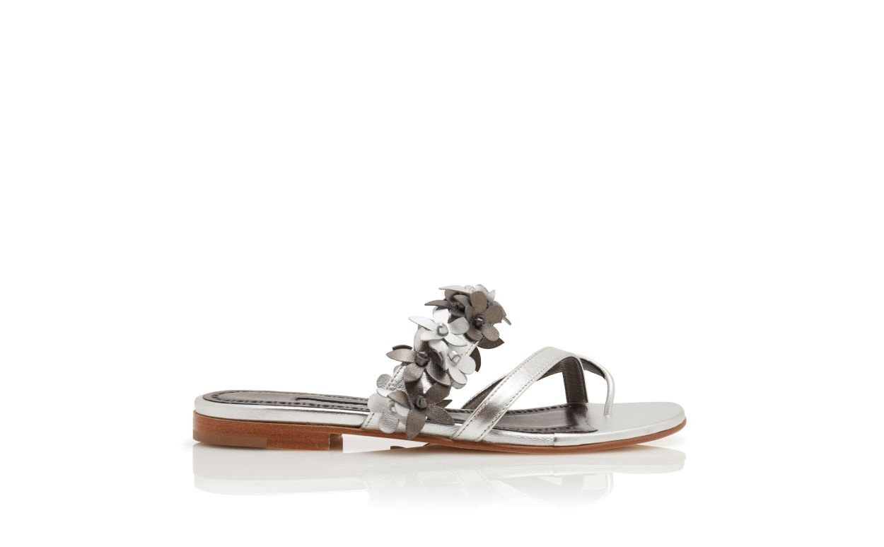 Silver Nappa Leather Flat Sandals - 1