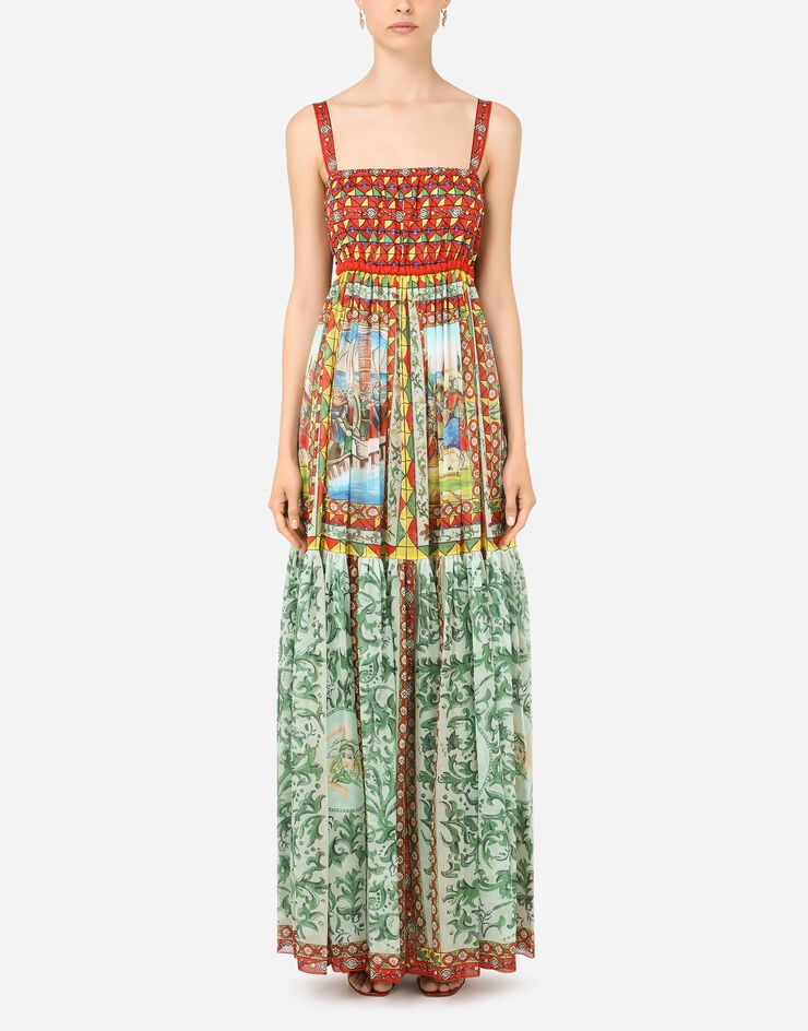 Long Carretto-print chiffon dress - 1