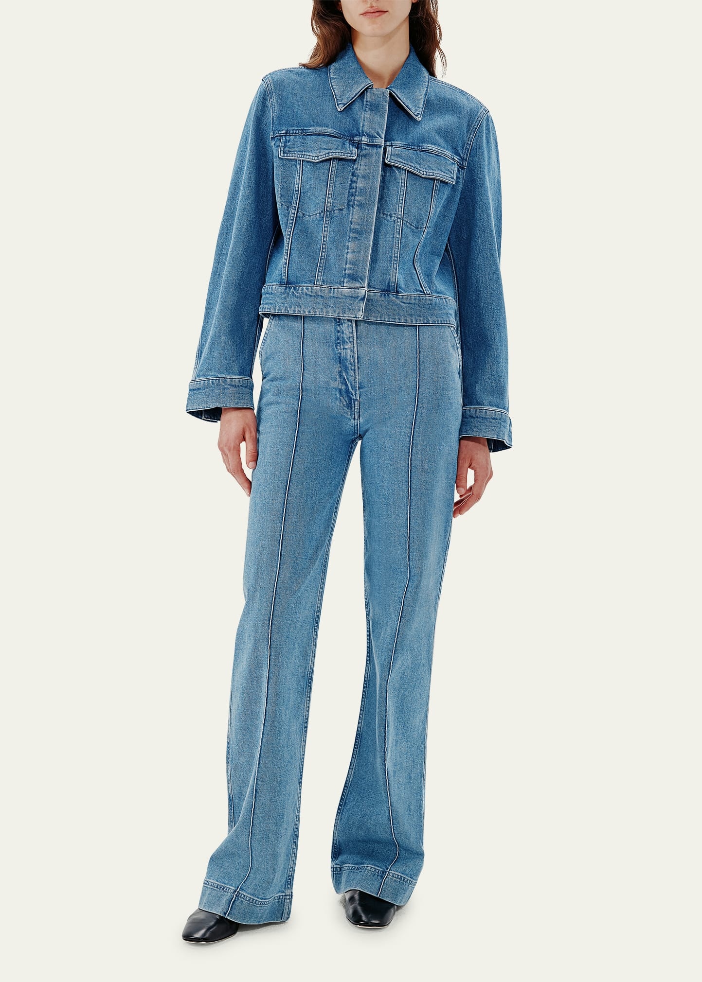 High-Waisted Wide Leg Denim Pants - 4