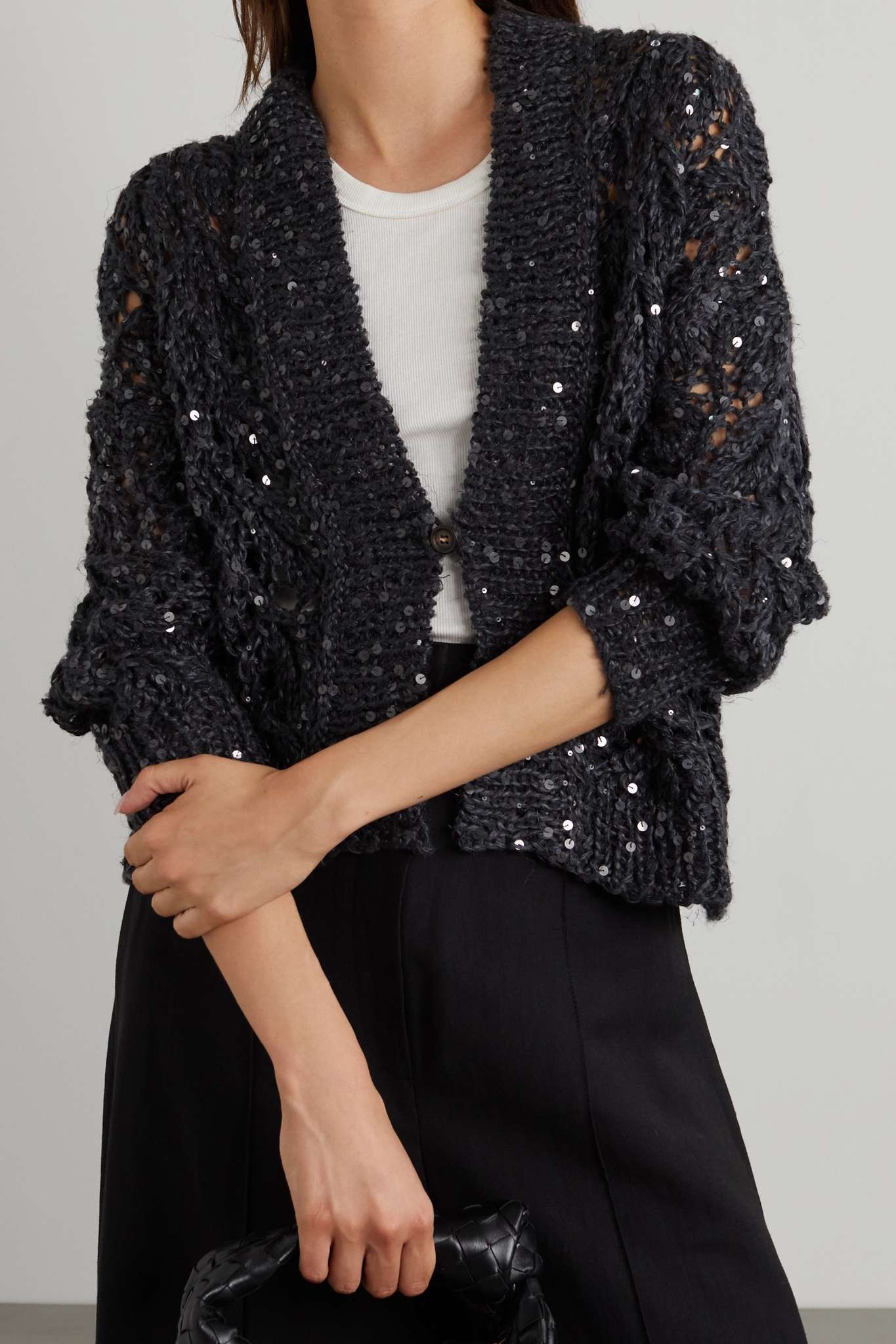 Sequin-embellished crocheted linen-blend cardigan - 3