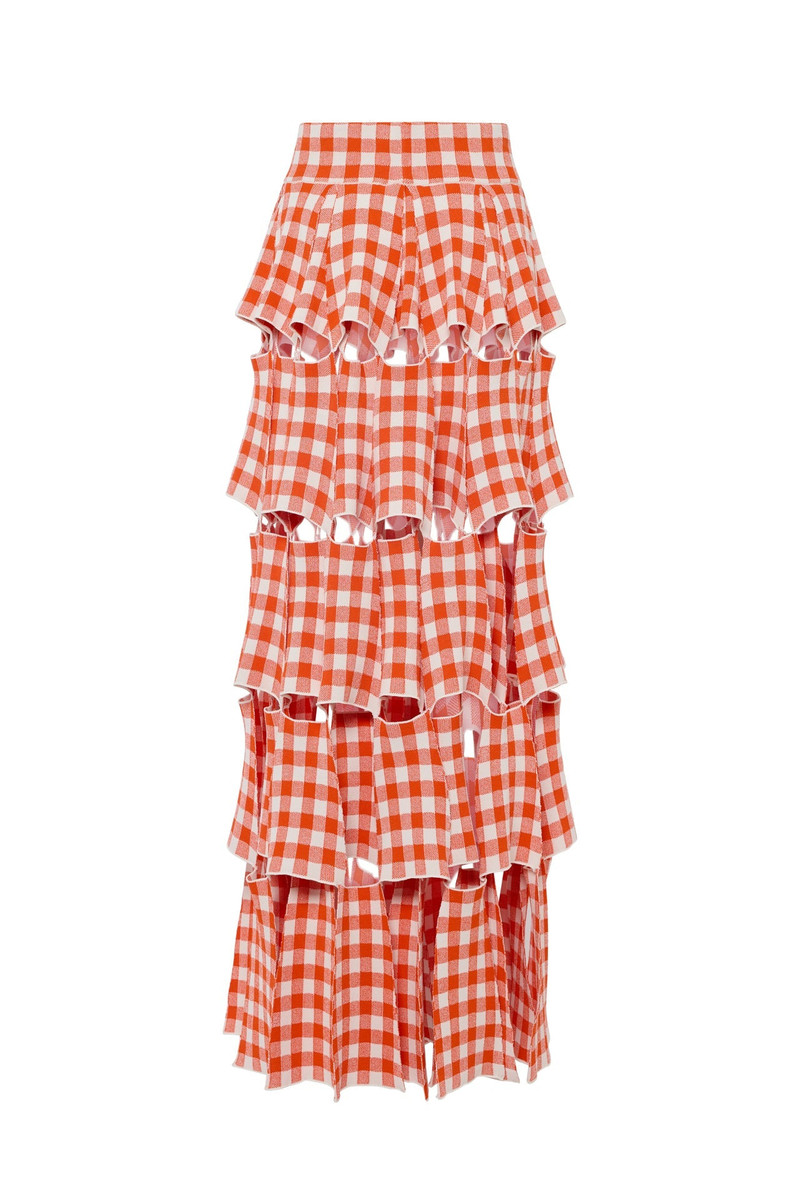 KNITTED MULTI TRAPEZE SKIRT RED WHITE GINGHAM 5